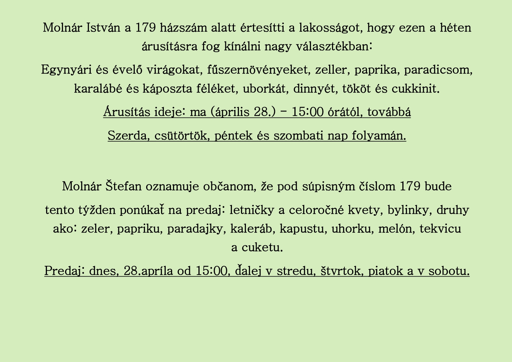 Predaj / Árusítás, Molnár Štefan - MK 179